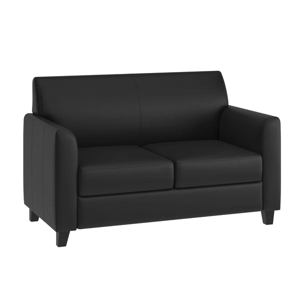 Black |#| Black LeatherSoft Loveseat w/ Clean Line Stitched Frame - Reception Seating