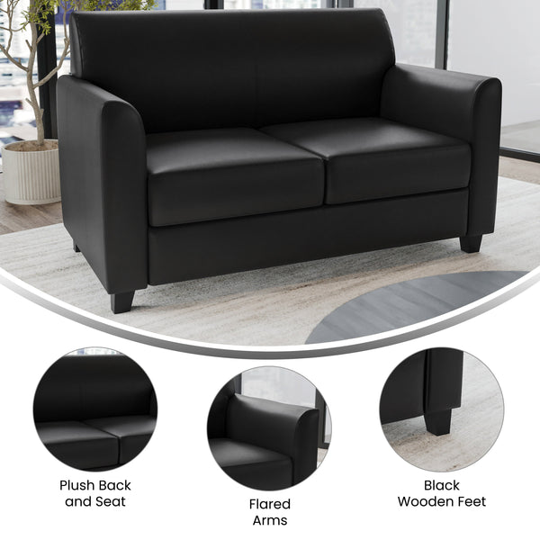 Black |#| Black LeatherSoft Loveseat w/ Clean Line Stitched Frame - Reception Seating