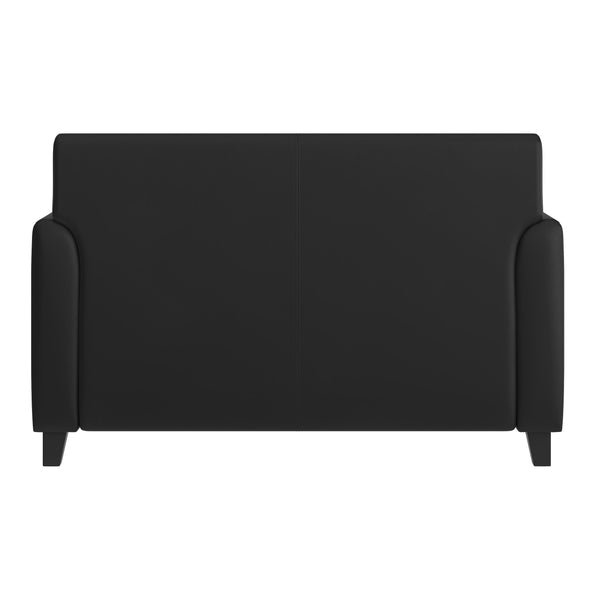 Black |#| Black LeatherSoft Loveseat w/ Clean Line Stitched Frame - Reception Seating