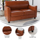 Cognac |#| Cognac LeatherSoft Loveseat with Clean Line Stitched Frame - Reception Seating
