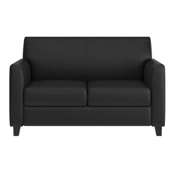 Black |#| Black LeatherSoft Loveseat w/ Clean Line Stitched Frame - Reception Seating