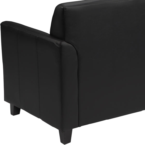 Black |#| Black LeatherSoft Loveseat w/ Clean Line Stitched Frame - Reception Seating