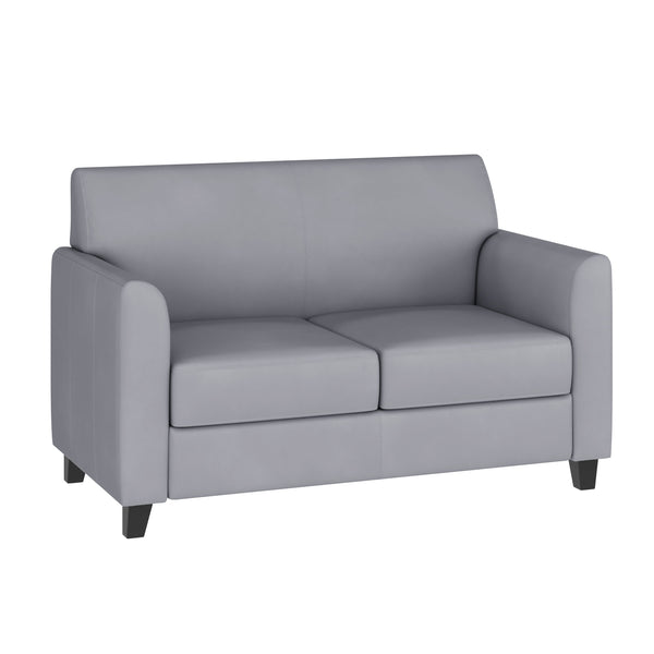 Gray |#| Gray LeatherSoft Loveseat with Clean Line Stitched Frame - Reception Seating