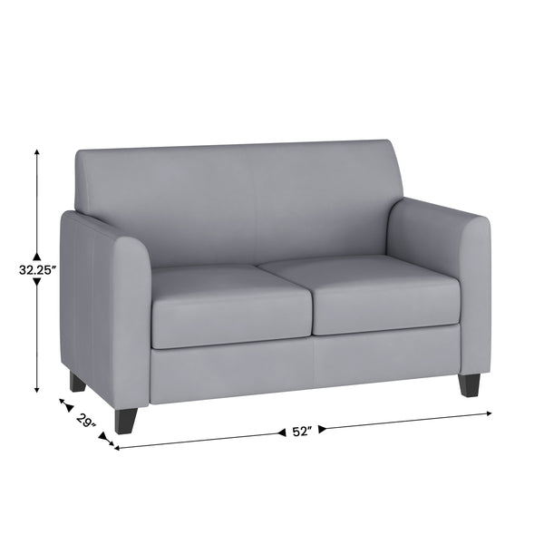 Gray |#| Gray LeatherSoft Loveseat with Clean Line Stitched Frame - Reception Seating
