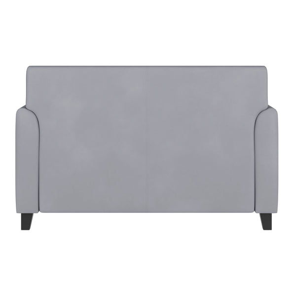 Gray |#| Gray LeatherSoft Loveseat with Clean Line Stitched Frame - Reception Seating