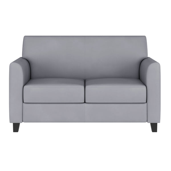 Gray |#| Gray LeatherSoft Loveseat with Clean Line Stitched Frame - Reception Seating