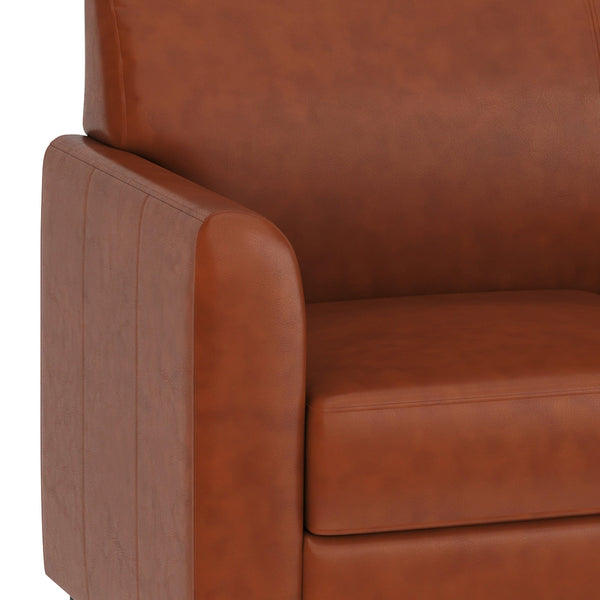 Cognac |#| Cognac LeatherSoft Loveseat with Clean Line Stitched Frame - Reception Seating