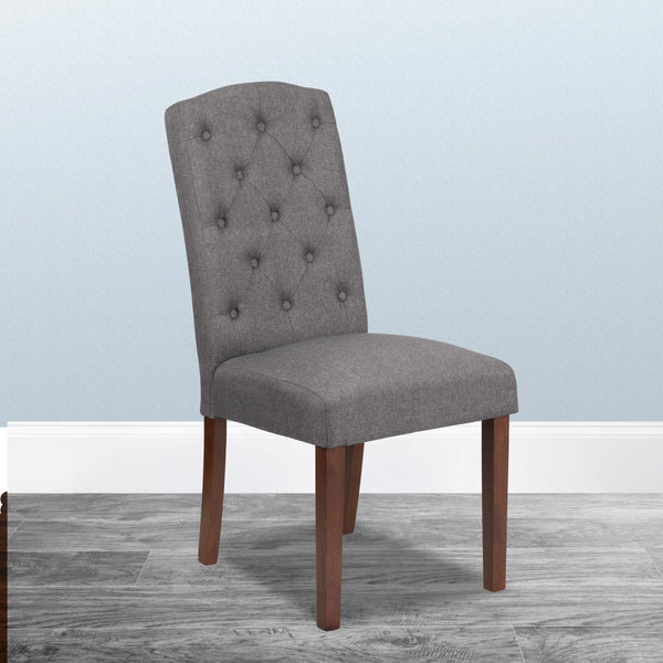 Gray Fabric |#| Gray Fabric Upholstered Diamond Patterned Button Tufted Parsons Chair