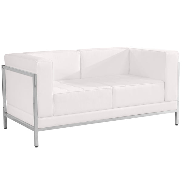 Melrose White |#| White LeatherSoft Modular Loveseat w/Quilted Tufted Seat &Encasing Frame