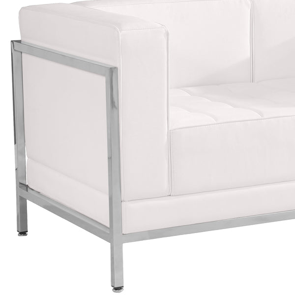 Melrose White |#| White LeatherSoft Modular Loveseat w/Quilted Tufted Seat &Encasing Frame