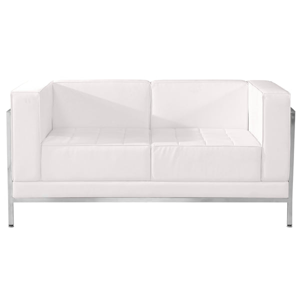 Melrose White |#| White LeatherSoft Modular Loveseat w/Quilted Tufted Seat &Encasing Frame