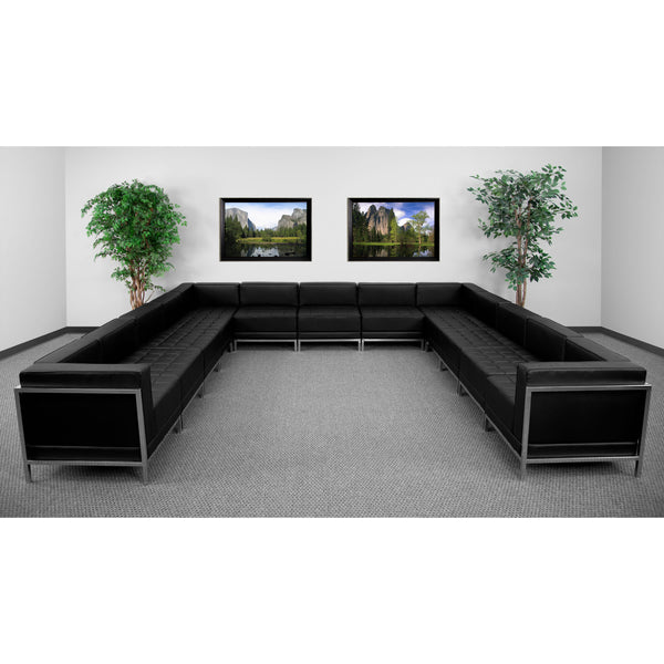 Black |#| Black LeatherSoft Modular U-Shape Sectional Configuration, 13 Pieces