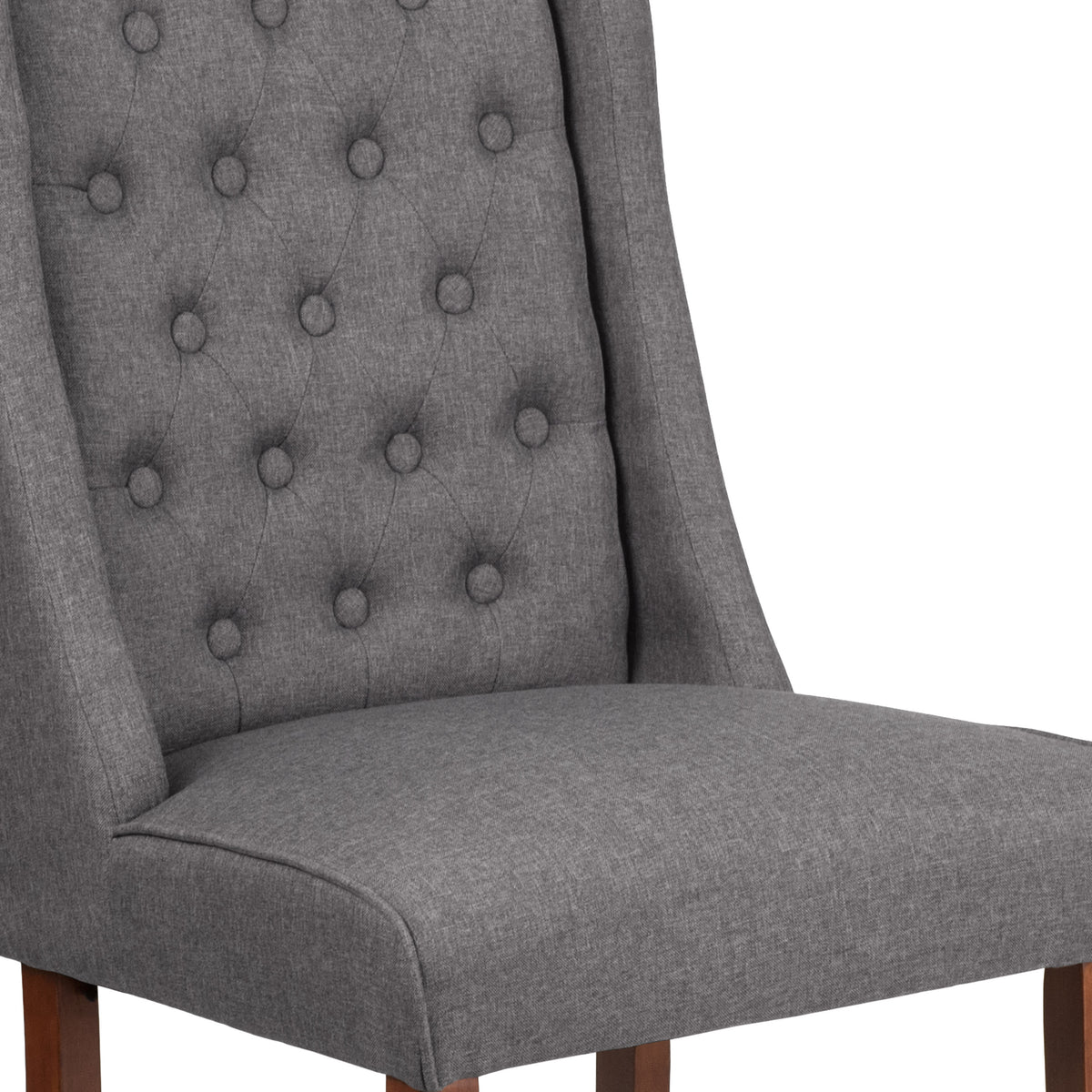 Gray Fabric |#| Gray Fabric Upholstered Button Tufted Parsons Chair with Side Panel Detail