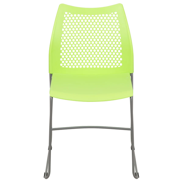 Green |#| Home and Office Green Sled Base Stack Chair with Air-Vent Back - Guest Chair