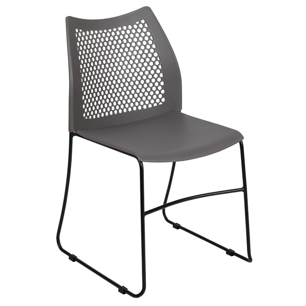 Gray |#| Home and Office Gray Sled Base Stack Chair with Air-Vent Back - Guest Chair