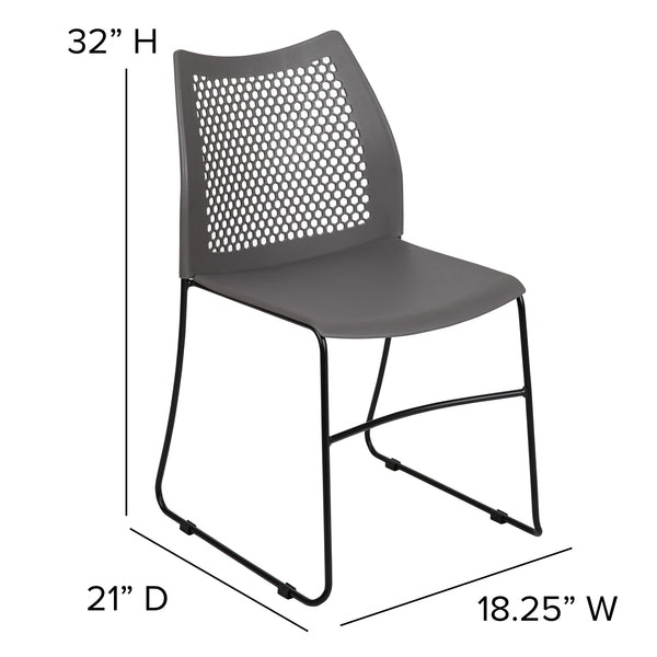 Gray |#| Home and Office Gray Sled Base Stack Chair with Air-Vent Back - Guest Chair