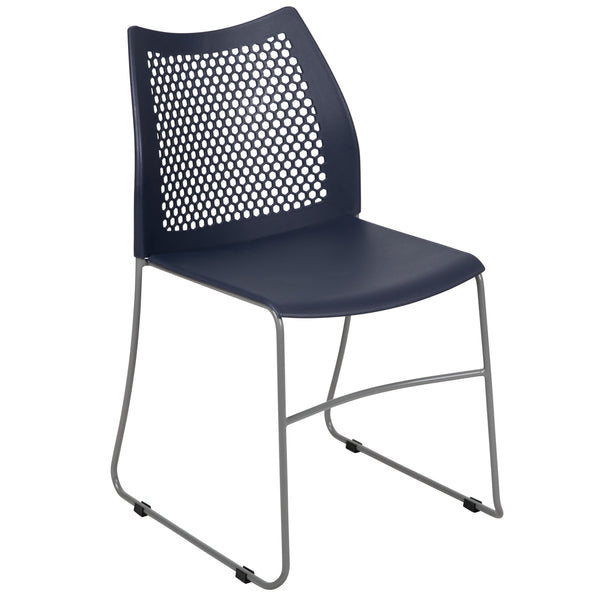 Navy |#| Home and Office Navy Sled Base Stack Chair with Air-Vent Back - Guest Chair