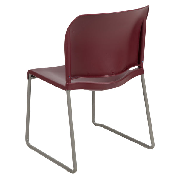 Burgundy |#| Home and Office Guest Chair Burgundy Full Back Contoured Sled Base Stack Chair