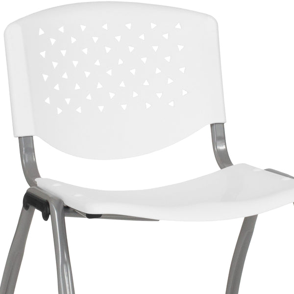 White |#| 880 lb. Capacity White Perforated Back Plastic Stack Chair with Gray Frame