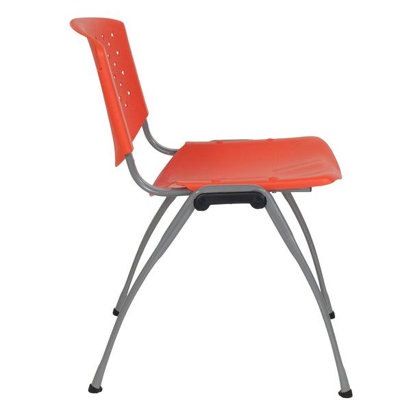 Orange |#| 880 lb. Capacity Orange Perforated Back Plastic Stack Chair with Gray Frame