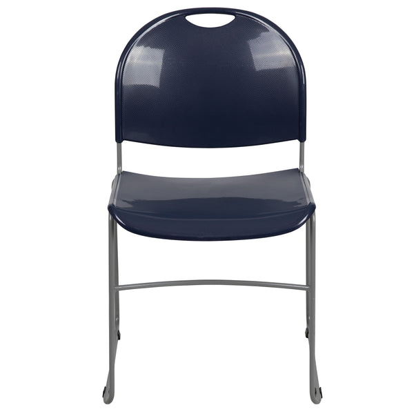 Navy Plastic/Silver Frame |#| Navy Ultra-Compact School Stack Chair - Office Guest Chair/Student Chair