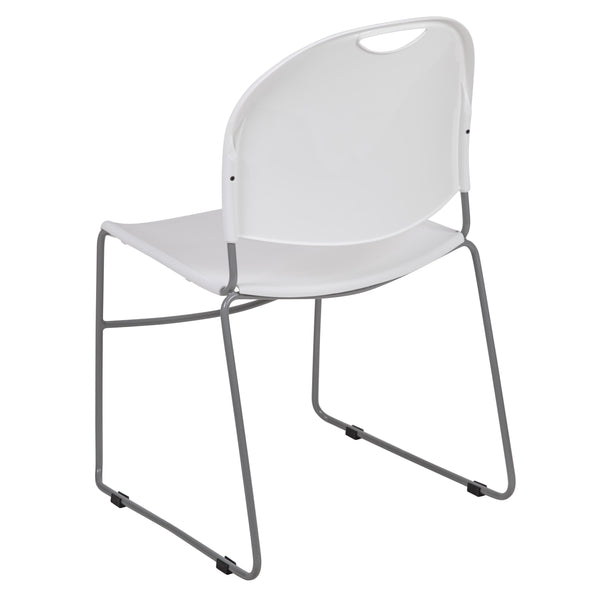 White Plastic/Silver Frame |#| White Ultra-Compact School Stack Chair - Office Guest Chair/Student Chair