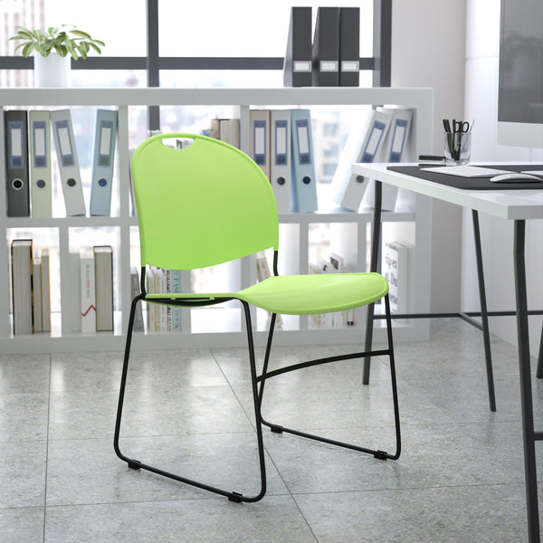 Green Plastic/Black Frame |#| Green Ultra-Compact School Stack Chair - Office Guest Chair/Student Chair