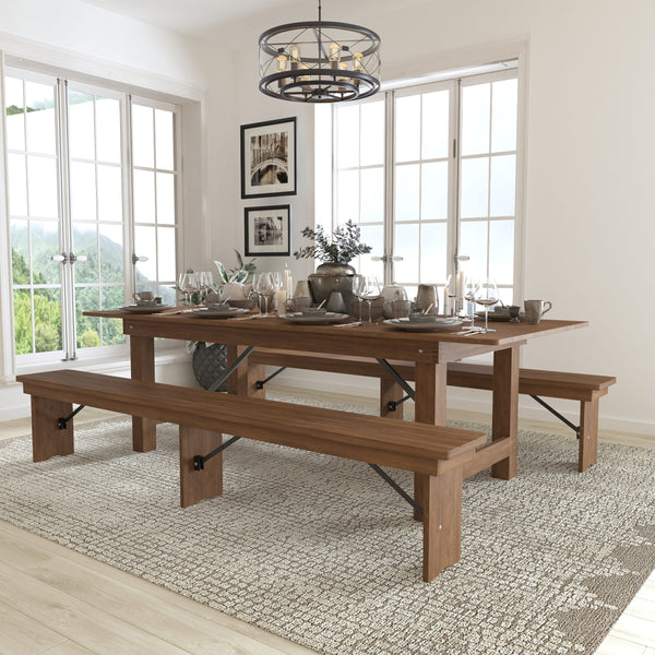 Antique Rustic |#| 8' x 40inch Antique Rustic Folding Farm Table and Two Bench Set