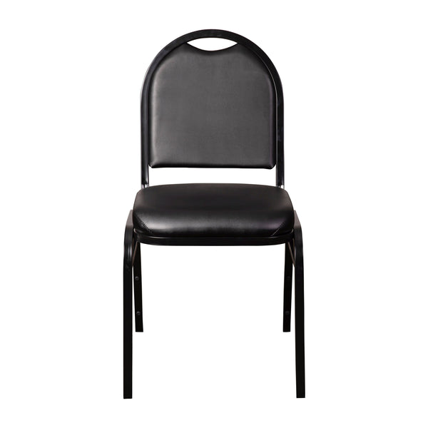 Black Vinyl/Black Frame |#| Commercial Dome Back Stacking Banquet Chair - Black Vinyl/Black Frame