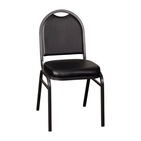 Black Vinyl/Silver Vein Frame |#| Commercial Dome Back Stacking Banquet Chair - Black Vinyl/Silver Vein Frame