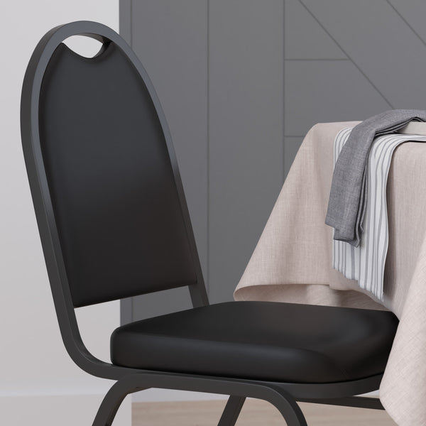 Black Vinyl/Black Frame |#| Commercial Dome Back Stacking Banquet Chair - Black Vinyl/Black Frame