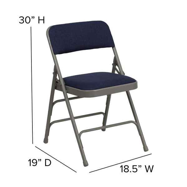 Navy Fabric/Gray Frame |#| Curved Triple Braced & Double Hinged Navy Fabric Metal Folding Chair