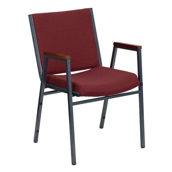 Burgundy Patterned Fabric |#| Heavy Duty Burgundy Patterned Fabric Stack Chair with Arms - Reception Furniture