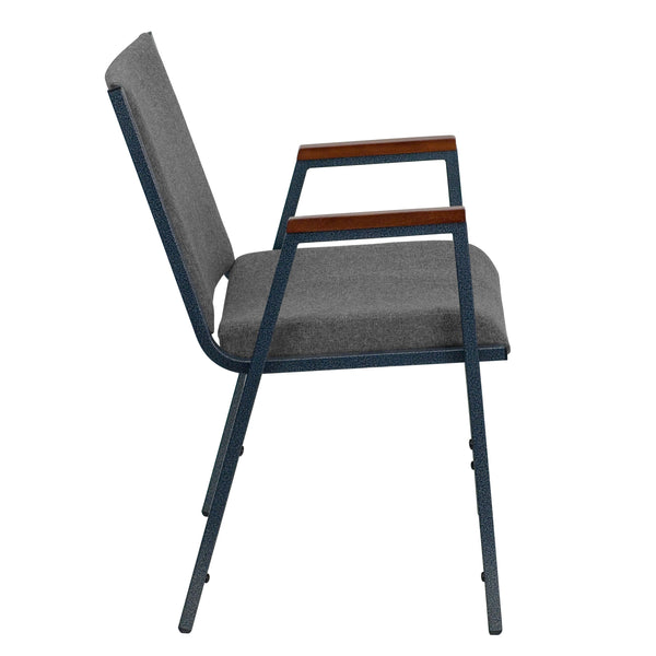 Gray Fabric |#| Heavy Duty Gray Fabric Stack Chair with Arms - Reception Furniture