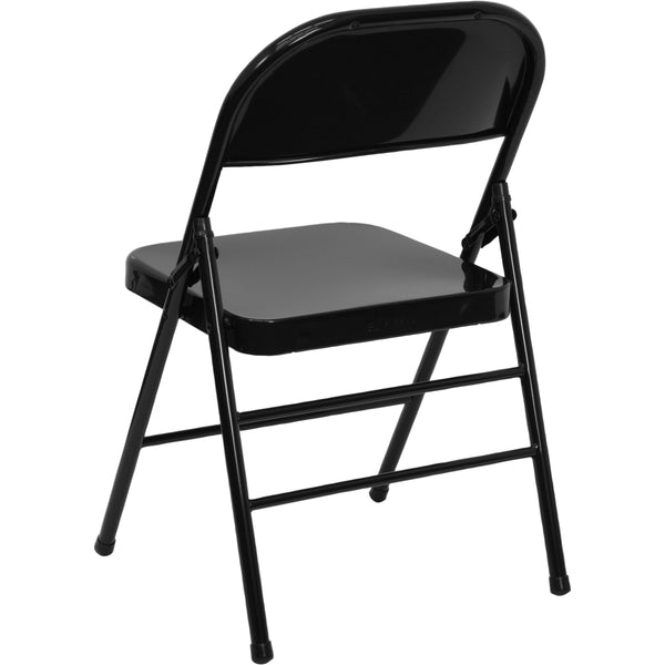 Black |#| Triple Braced & Double Hinged Black Metal Folding Chair - Commercial Chair