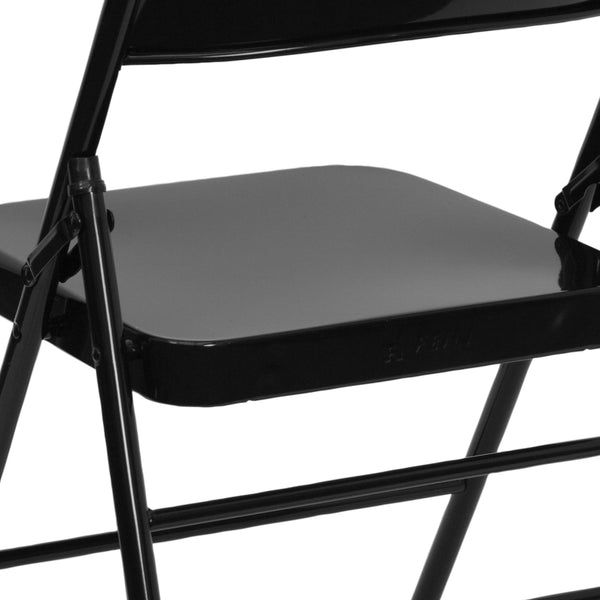 Black |#| Triple Braced & Double Hinged Black Metal Folding Chair - Commercial Chair