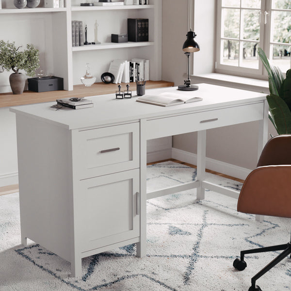 Gray Frame/Brushed Nickel Hardware |#| Gray Shaker Style Home Office Desk with Storage and Brushed Nickel Hardware