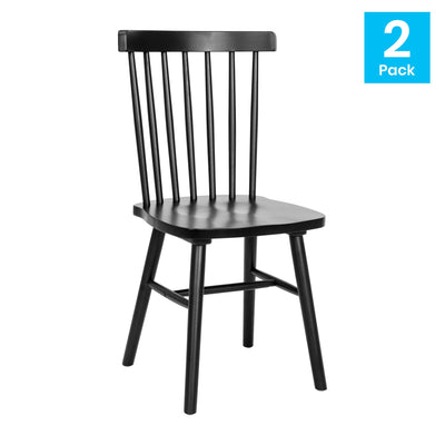 Ingrid Set of 2 Commercial Grade Windsor Dining Chairs, Solid Wood Armless Spindle Back Restaurant Dining Chairs