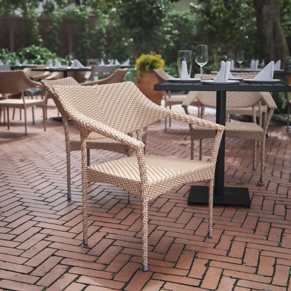 Natural |#| All Weather Commercial Grade PE Rattan Stacking Patio Chairs in Natural