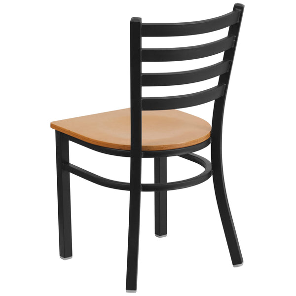 Natural Wood Seat/Black Metal Frame |#| Black Ladder Back Metal Restaurant Chair - Natural Wood Seat