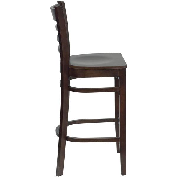 Walnut Wood Seat/Walnut Wood Frame |#| Ladder Back Walnut Wood Restaurant Barstool