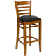 Black Vinyl Seat/Cherry Wood Frame |#| Ladder Back Cherry Wood Restaurant Barstool - Black Vinyl Seat