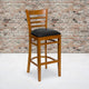 Black Vinyl Seat/Cherry Wood Frame |#| Ladder Back Cherry Wood Restaurant Barstool - Black Vinyl Seat