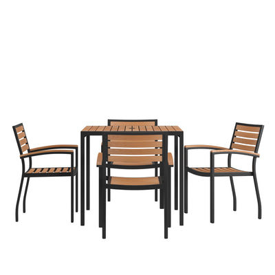 Lark 5 Piece Outdoor Dining Table Set - Synthetic Teak Poly Slats - Lark 3Lark 5