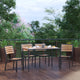 Indoor/Outdoor 30inch x 48inch Black Steel Framed Faux Teak Patio Table with 4 Chairs