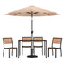 Lark 7 Piece All-Weather Deck or Patio Set with Stacking Faux Teak Chairs, Faux Teak Table & Umbrella with Base