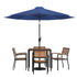 Lark 7 Piece Outdoor Patio Table Set with 4 Synthetic Teak Stackable Chairs, Lark 3Lark 5" Square Table & Umbrella with Base
