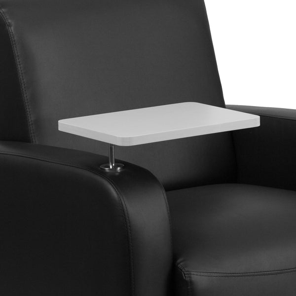 Black |#| Black LeatherSoft Guest Chair with Tablet Arm, Chrome Legs and Cup Holder