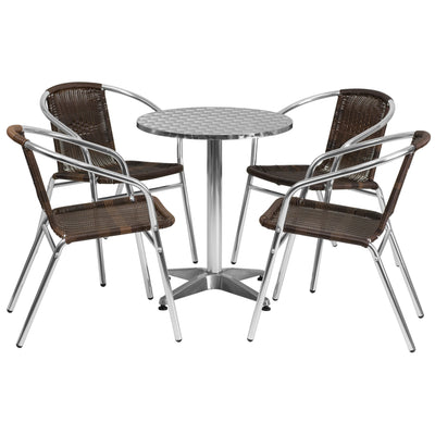 Lila 23.5'' Round Aluminum Indoor-Outdoor Table Set with 4 Rattan Chairs - View 1