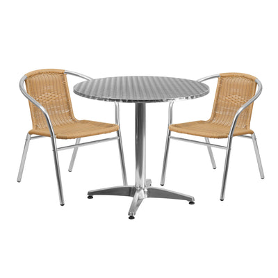 Lila 31.5'' Round Aluminum Indoor-Outdoor Table Set with 2 Rattan Chairs - View 1